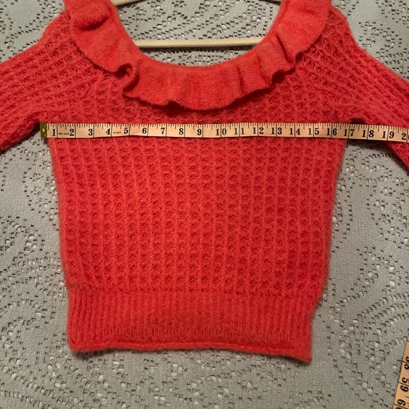 Anthropologie coral orange ruffle neck Fall sweater XS🧡🍊🧶👌🥰 - Picture 9 of 11